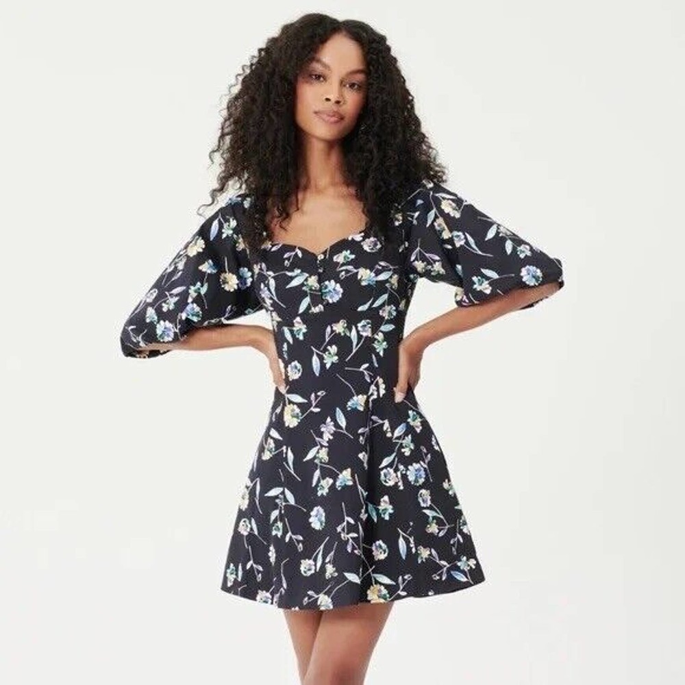 Nicholas Women's Black Lydia Floral-print Cotton-blend Twill Mini Dress Sz 4